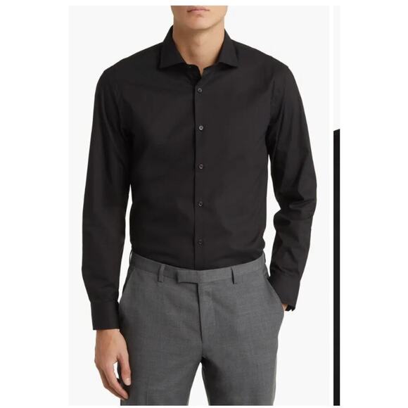 Nordstrom Extra Trim Fit Black Long Sleeve Button Down Shirt Tech Smart 15.5 - Picture 1 of 6